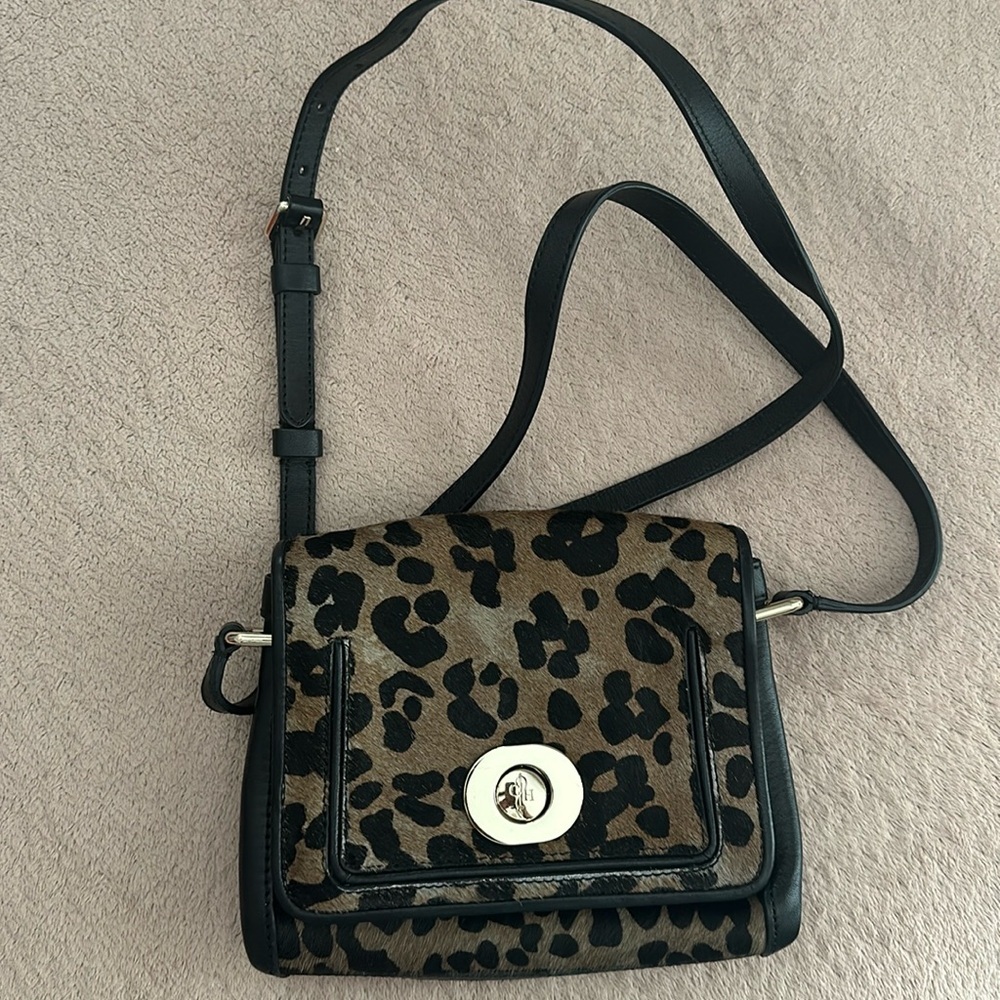 Cole Haan calf fur dyed leopard print crossbody purse​